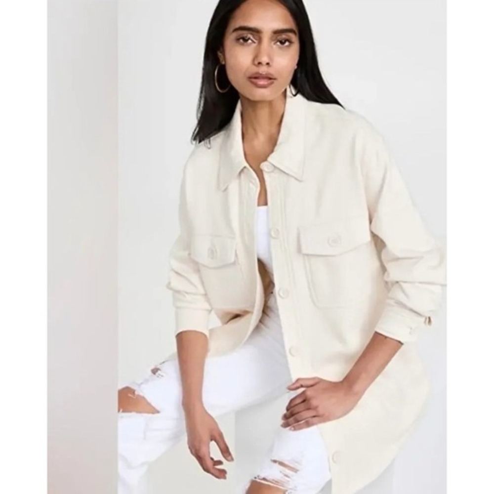 Good American Womens Better Than Leather Beige Shirt Jacket Shacket Size Xl